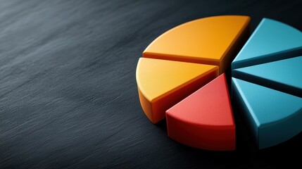 Fototapeta premium Fintech and investment concept. A colorful pie chart on a dark surface, symbolizing data representation and analysis.