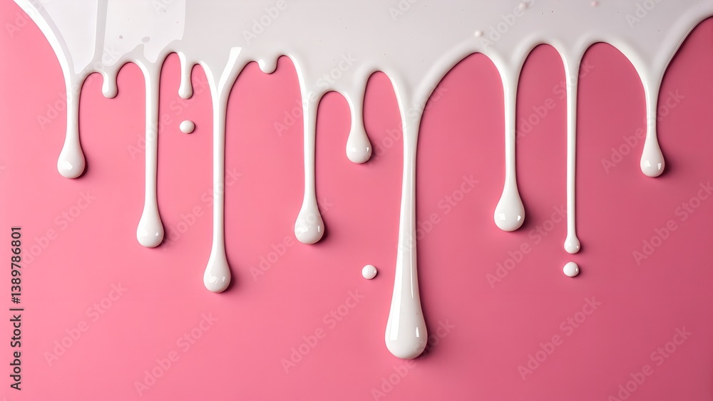 Poster white paint dripping down a pink background creating a visually appealing and abstract composition