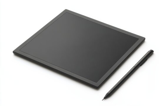 Sleek black digital tablet with stylus perfect for note taking and sketching on a clean white