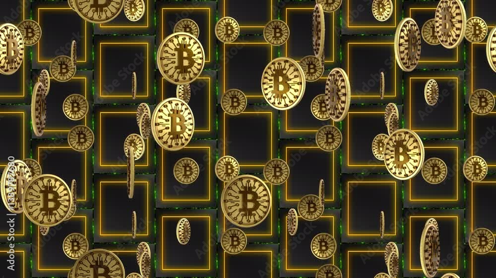 Poster bitcoin digital currency wallpaper loop tile falling orange panels. this is a loopable and tileable 