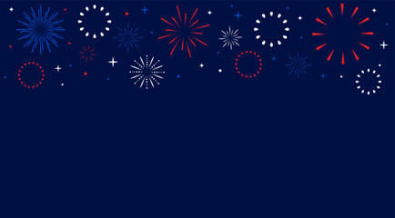 4th of July Happy Independence day Banner. Template with text and fireworks on dark blue Background for Banner, Card. Vector illustration.