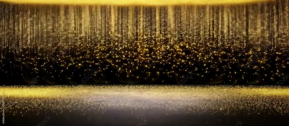 Poster golden light curtain and sparkling particles creating magical atmosphere