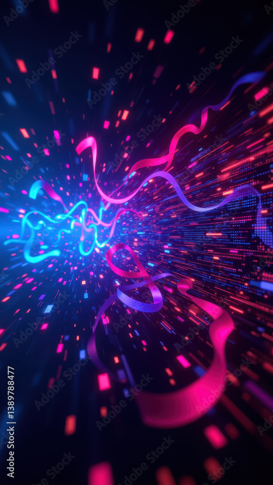 Poster a dynamic and colorful illustration depicting a vibrant digital explosion that represents cyber secu