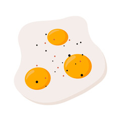 Fried egg. Cartoon egg with three yellow yolk and albumen, delicious appetizing breakfast meal with cooked eggs, chicken protein healthy morning food. Vector isolated illustration