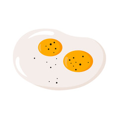 Fried egg. Cartoon cooked egg with yellow yolk and shaped albumen chicken protein, flat delicious appetizing breakfast dish meal, healthy morning food. Vector isolated illustration