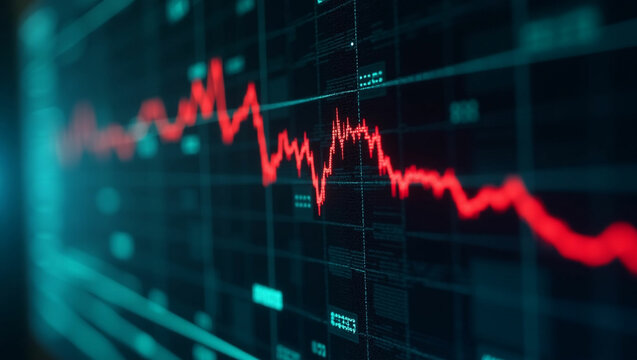 Sharp Financial Decline on Digital Display with Red Graph Line
