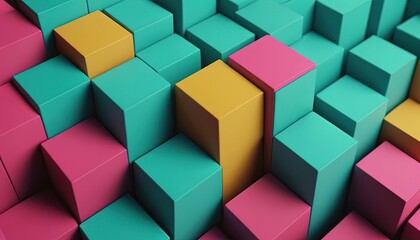 Obraz premium Geometric Abundance: A captivating composition of multicolored cubes, precisely arranged in a dynamic, 3D display. The playful arrangement evokes a sense of intricate order and artistic creativity.