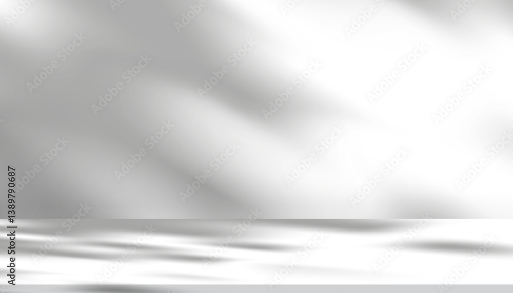Poster background white wall studio room with light,shadow on table top,grey backdrop for spring,summer pro