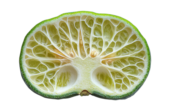 Detailed close up of a lime half showing intricate internal structure vibrant green hues bright