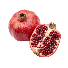 Fresh vibrant pomegranate with luscious ruby seeds artfully displayed on white background Juicy and tempting