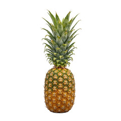 Fototapeta premium Juicy pineapple with vibrant green crown ripe golden skin positioned elegantly on a white background