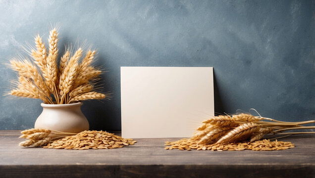 Charming Blank Greeting Card Featuring Wheat Ears Perfect for Personal Messages