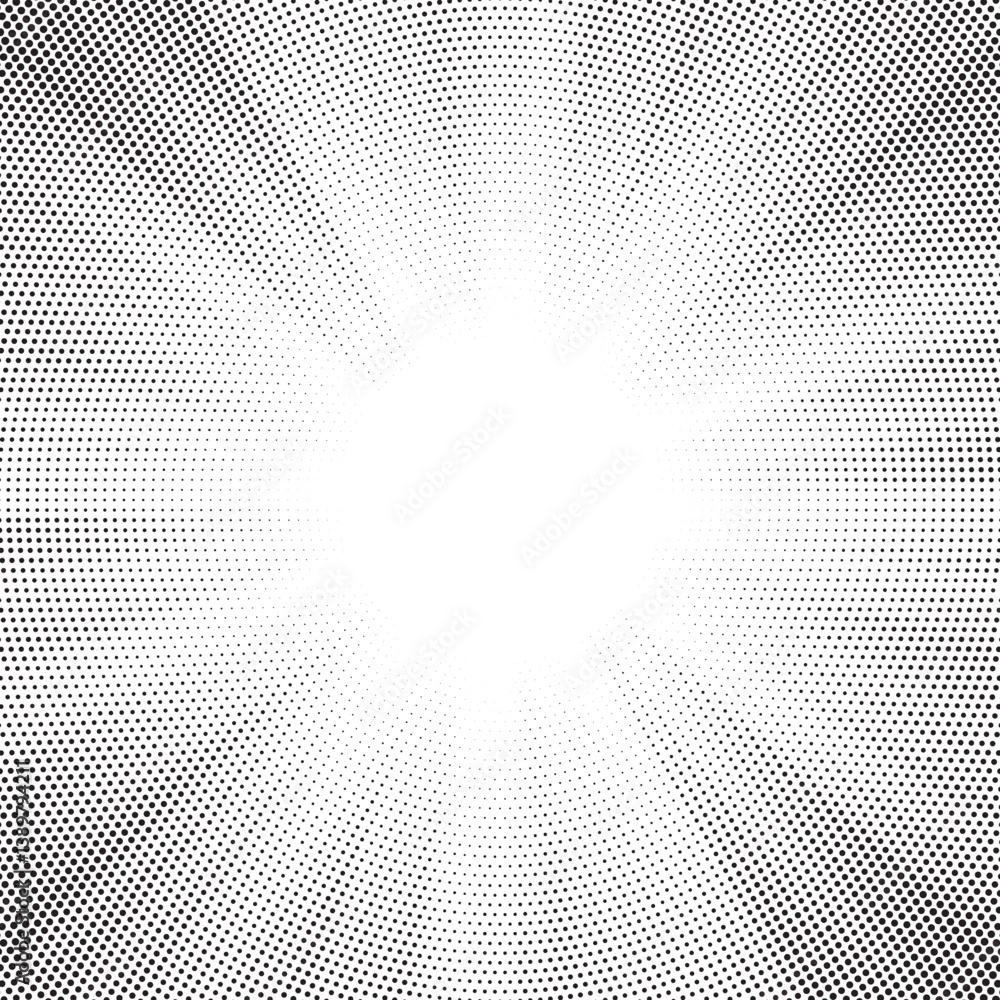Poster Halftone gradient sun rays pattern. Abstract halftone vector dots background. monochrome dots pattern. Vector background in comic book style with sunburst rays and halftone. Retro pop art design.