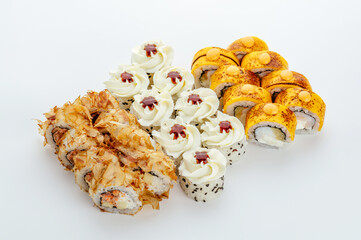 traditional Japanese sushi rolls on a white background
