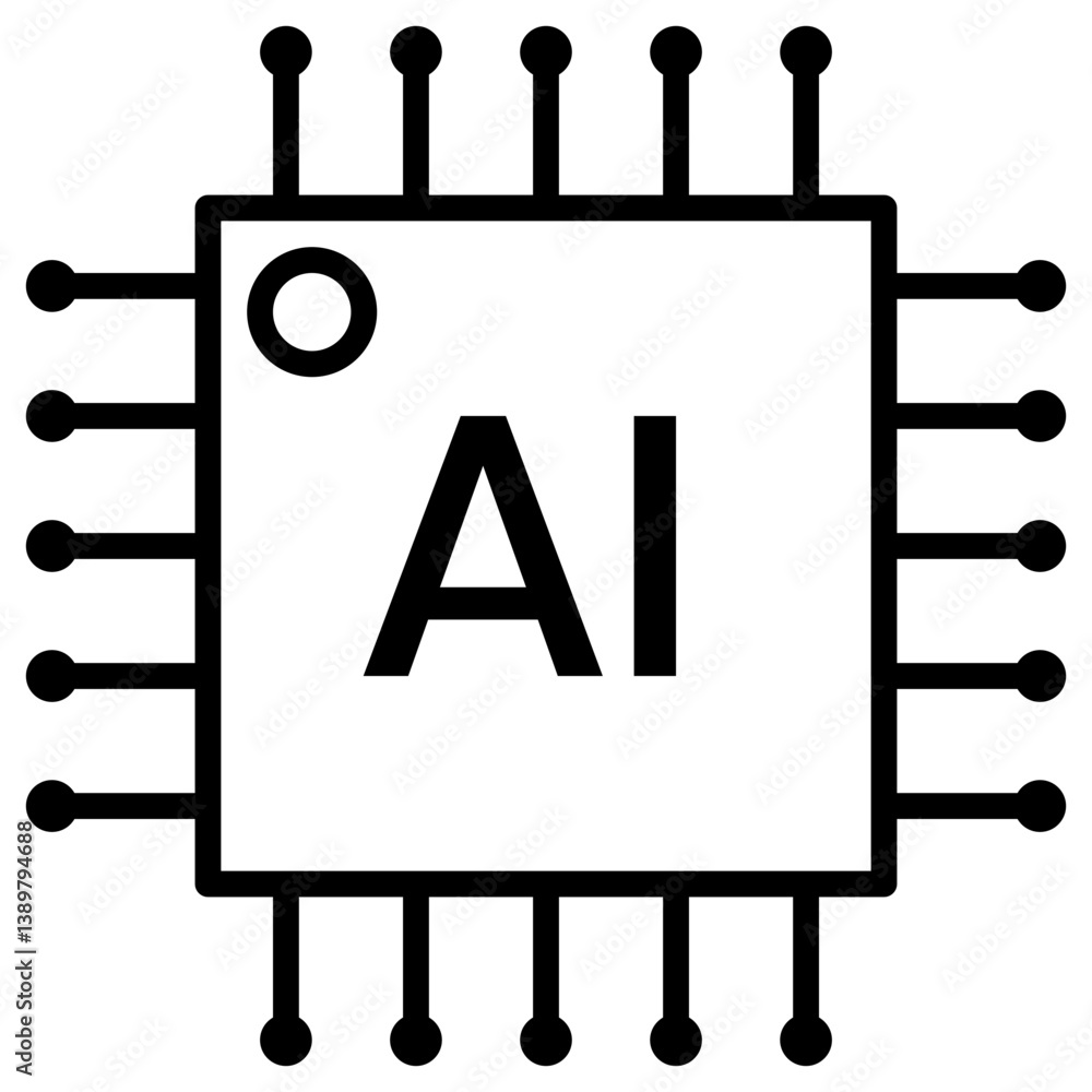 Poster ai chip illustration with processor and integrated circuit for artificial intelligence