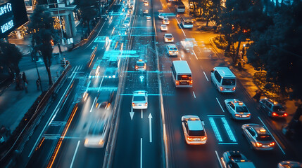 An AI powered real time traffic management system, optimizing vehicle flow and reducing congestion in urban areas, Smart city tech style