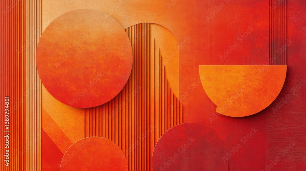 Poster abstract orange geometric design featuring circular and curved shapes with layered textures and grad