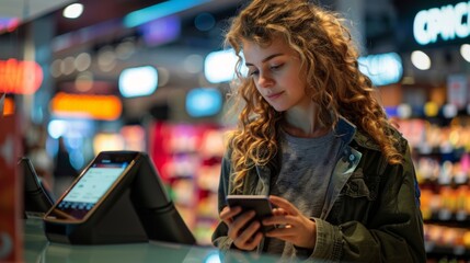 Smartphone payment in action at retail checkout with contactless technology for a quick transaction