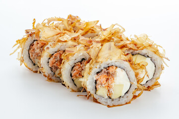 traditional Japanese sushi rolls on a white background
