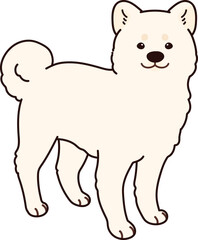 Simple and adorable outlined white Akita Dog illustration standing