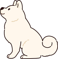 Simple and adorable outlined white Akita Dog sitting in side view