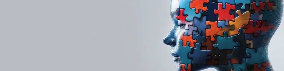 Obraz premium Human head made of colorful puzzle pieces.