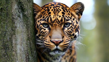 A close up portrait of a beautiful spotted leopard