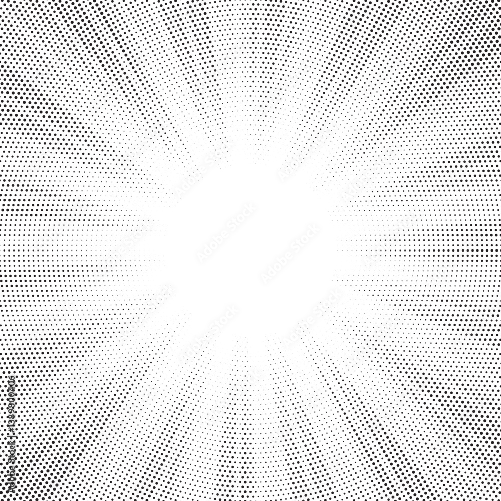 Poster Halftone gradient sun rays pattern. Abstract halftone vector dots background. monochrome dots pattern. Vector background in comic book style with sunburst rays and halftone. Retro pop art design.