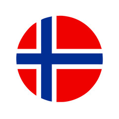 Norway Flag Icon in Red and Blue Color Scheme in a circular design  