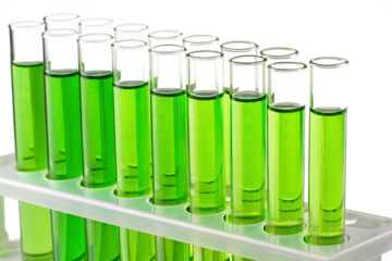 test tubes with green liquid isolated on transparent background