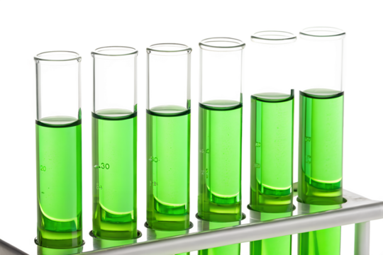 test tubes with green liquid isolated on transparent background