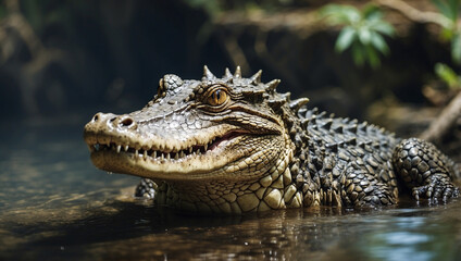 Fototapeta premium Close-Up of a Crocodile in Water Showcasing Its Powerful Presence