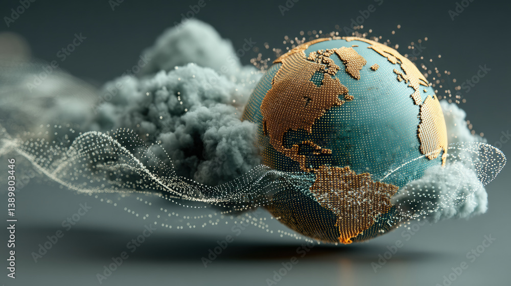 Aufkleber globe with dotted co2 cloud surrounds it, symbolizing environmental impact and climate change. abstr