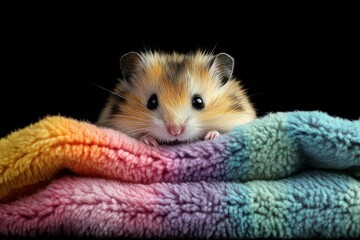 Curious Hamster on Colorful Bedding