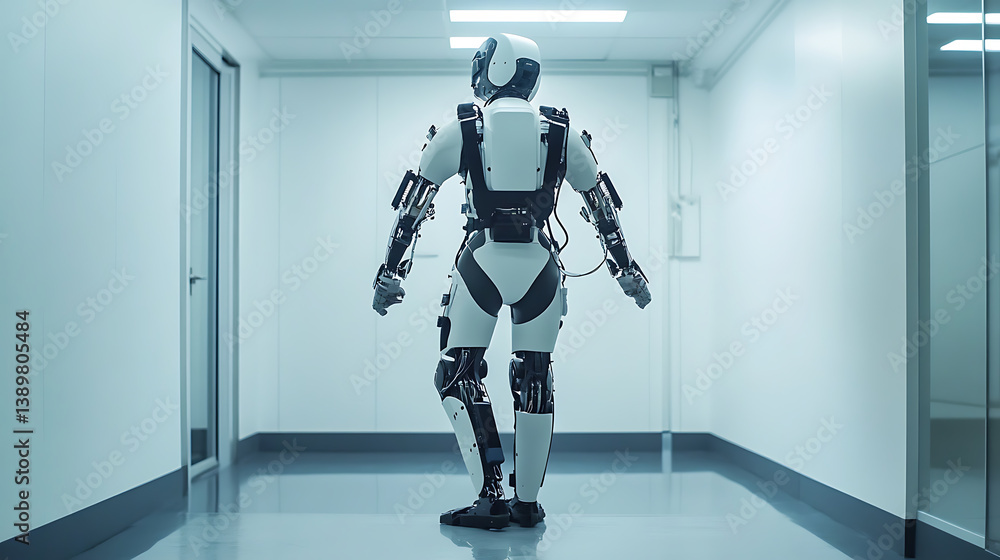 Wall mural an ai powered robotic exoskeleton development lab, engineers testing next-gen wearable assistive sui