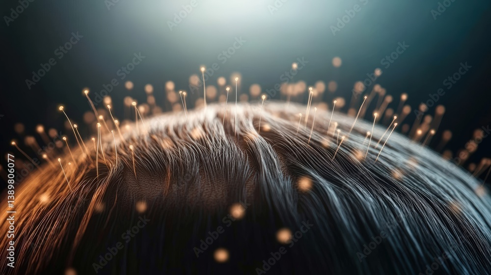 Poster close-up abstract rende showcasing a textured orb-like surface that emanates numerous glowing fiber 