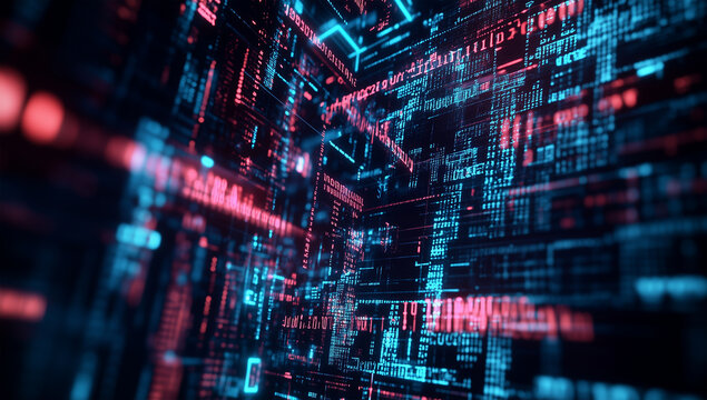 Digital background featuring an abstract representation of computer code and data,
