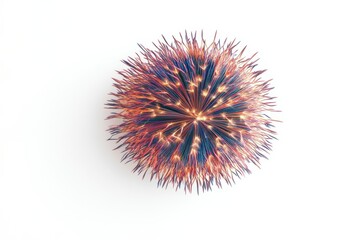 Festive firework burst vibrant red blue sparks isolated on white background overhead view