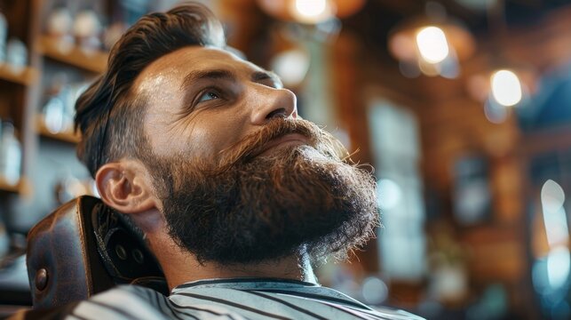 Man enjoying a grooming experience during a haircut in an inviting barbershop atmosphere