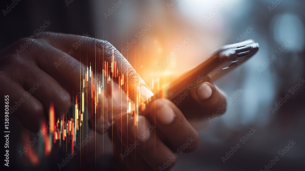 Aufkleber glowing digital interface on hand operating smart device