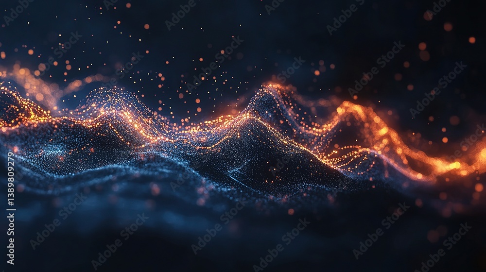Poster abstract financial graph visualization with glittering elements