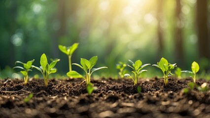 Young green seedlings growing in rich