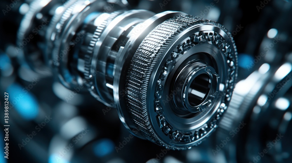 Aufkleber close-up of intricate, metallic gears and components. precision engineering design with a focus on m
