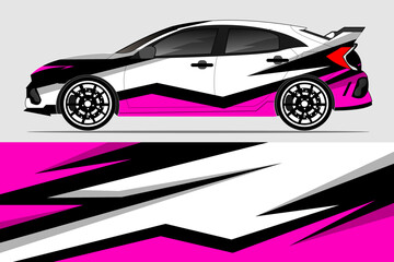 Stylish pink and black racing car design showcasing dynamic graphics with a sleek profile