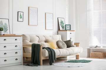 Modern living room interior with comfortable sofa