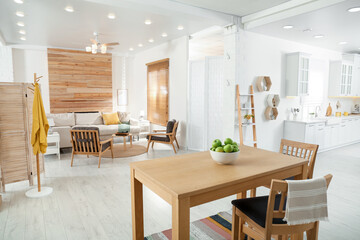 Stylish sofa in living room. Interior design