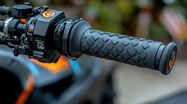 Close-up of motorcycle handlebar grips. Textured grips for enhanced control and comfort