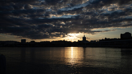 Naklejka premium sunset over the city, Malaga, Spain