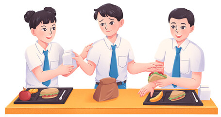 Obraz premium Group of Students Lunch Break Illustration