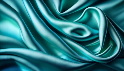 Obraz premium Beautiful light green blue silk satin surface. Soft folds on shiny fabric. Luxury teal background with space for text